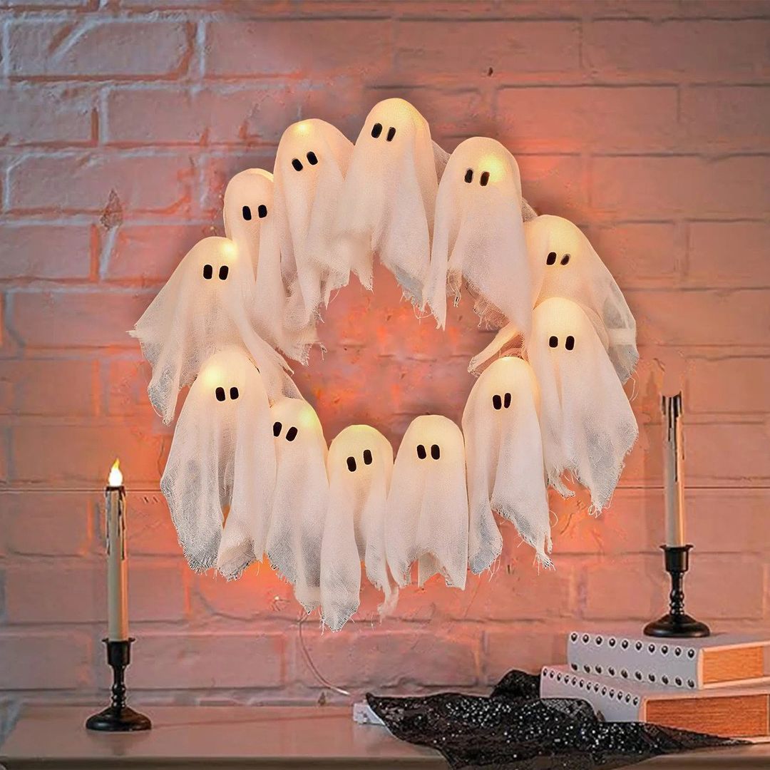 halloween led ghost wreath indooroutdoor spooky door wall decor halloween led ghost wreath indooroutdoor spooky door wall decor