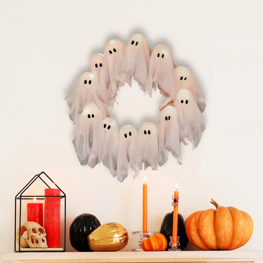 halloween led ghost wreath indooroutdoor spooky door wall decor halloween led ghost wreath indooroutdoor spooky door wall decor