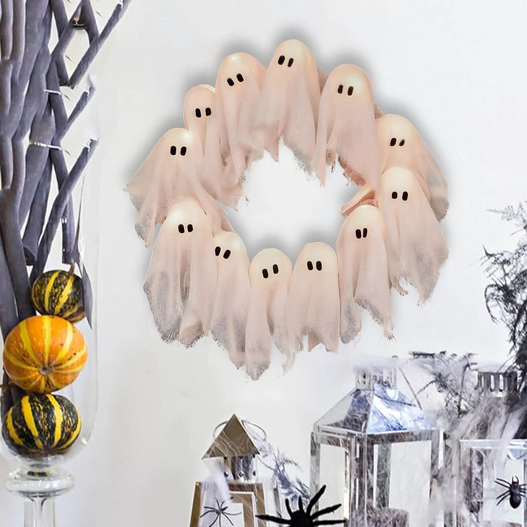 halloween led ghost wreath indooroutdoor spooky door wall decor halloween led ghost wreath indooroutdoor spooky door wall decor