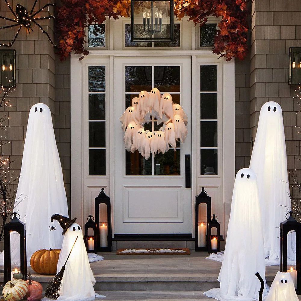 halloween led ghost wreath indooroutdoor spooky door wall decor halloween led ghost wreath indooroutdoor spooky door wall decor